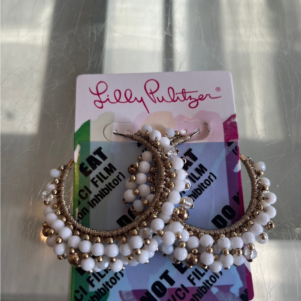 NWT Lilly Pulitzer White Resort Hoop Earrings